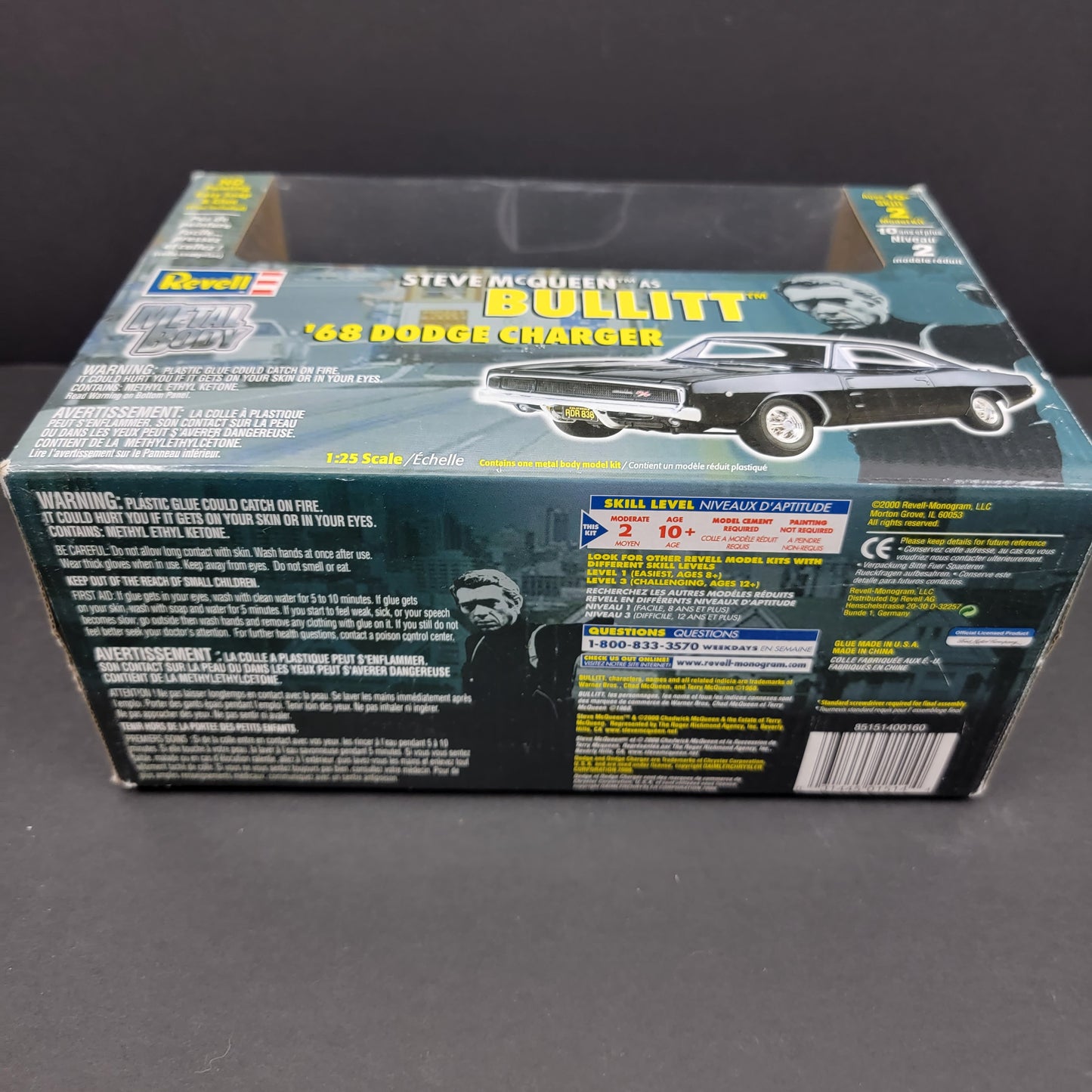 1:25 1968 Dodge Charger "Steve McQueen As Bullitt" Metal Body Diecast Activity Set - 2000